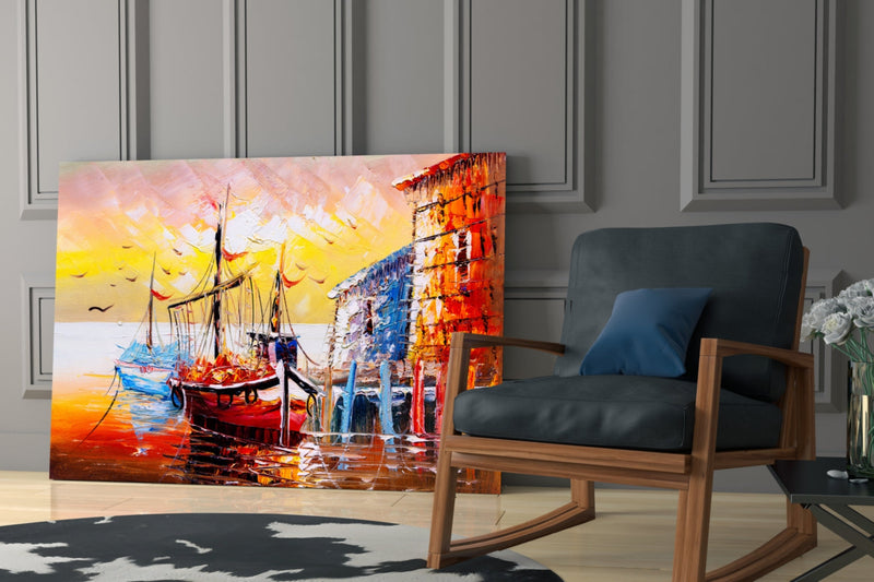 Illustration Ships Glass Wall Art