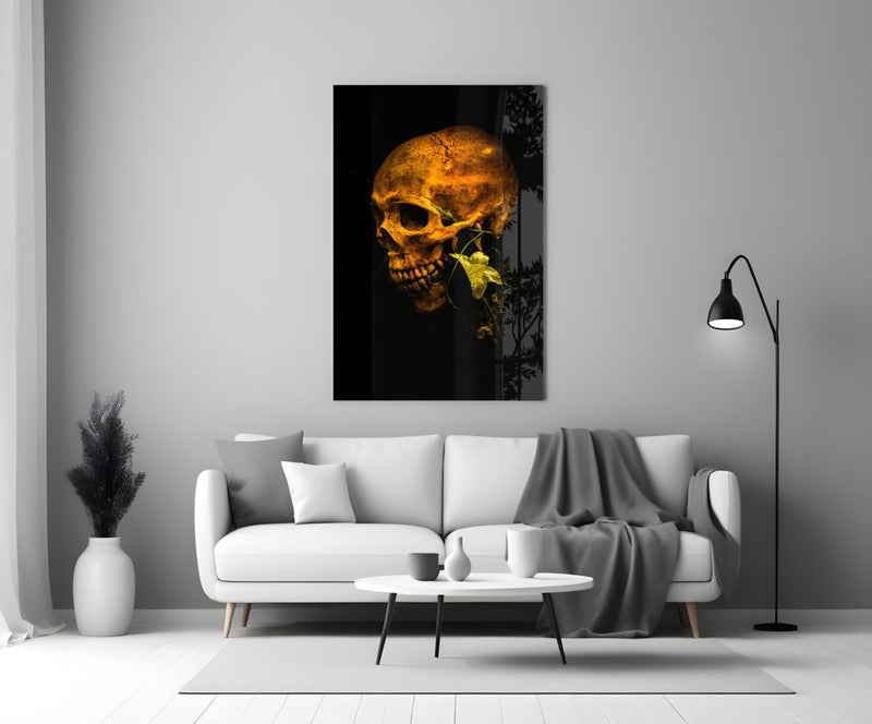 Flower and Skull Glass Wall Art