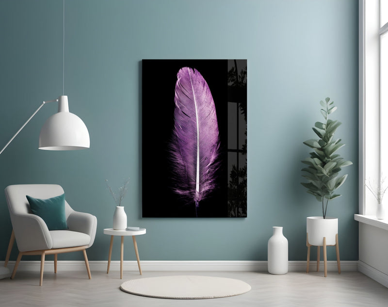 Purple Feather Glass Wall Art