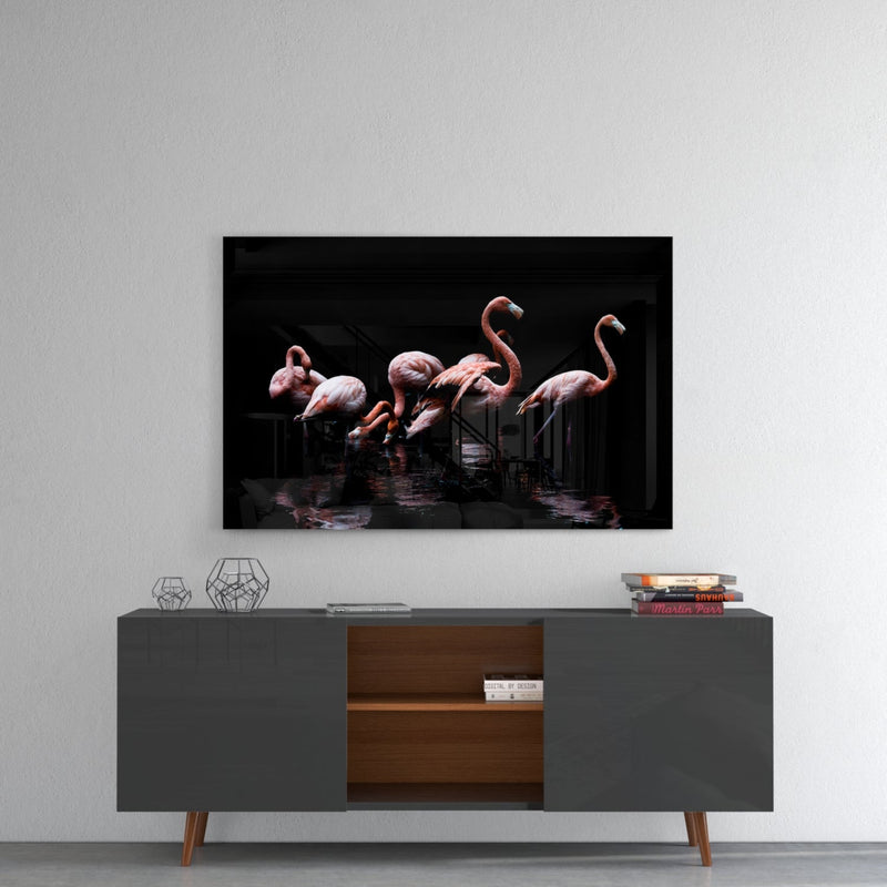 Flamingos Glass Wall Art