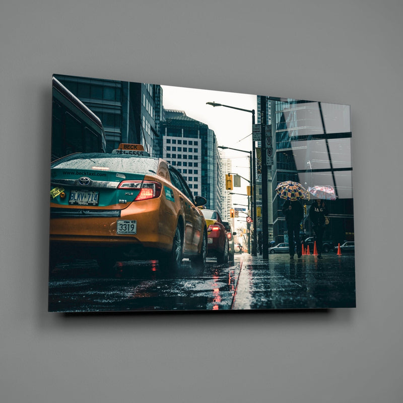 Rain in the City Glass Wall Art