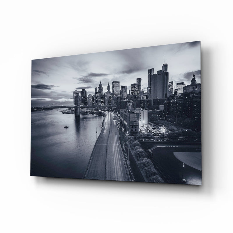 Gray City Landscape Glass Wall Art