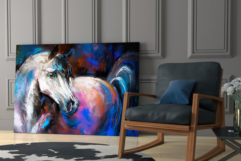 White Horse Glass Wall Art