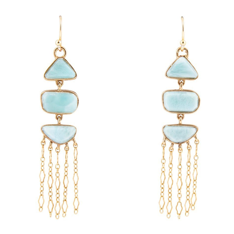 Ohana Blue Larimar Golden Chandelier Drop Earrings