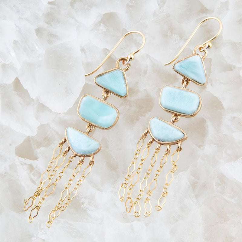 Ohana Blue Larimar Golden Chandelier Drop Earrings