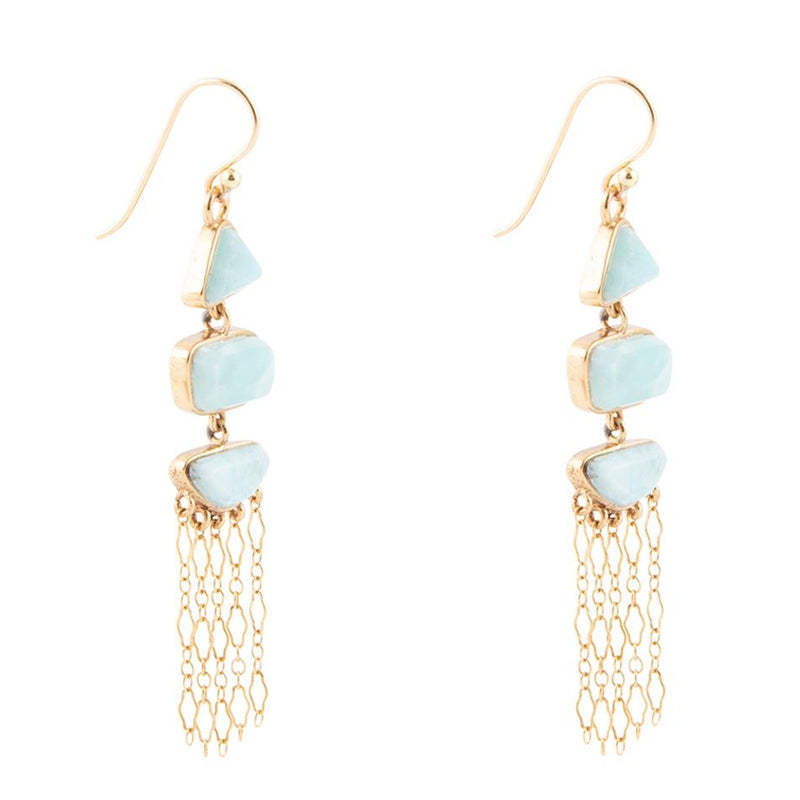 Ohana Blue Larimar Golden Chandelier Drop Earrings