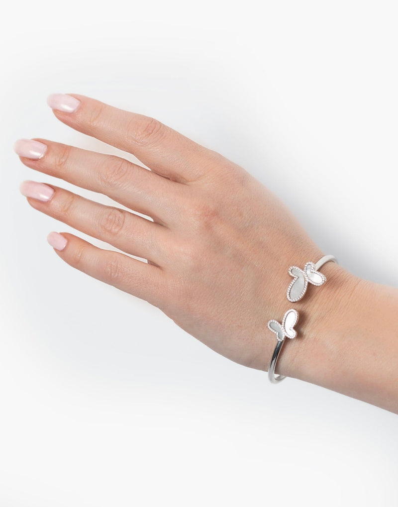 .925 Silver w/ Dual Mother Of Pearl Butterfly Bangle Bracelet Women's Jewelry (Copy)