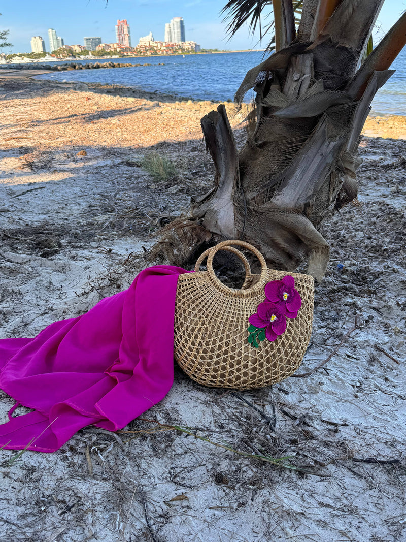 Island Orchid Straw Beach Bag