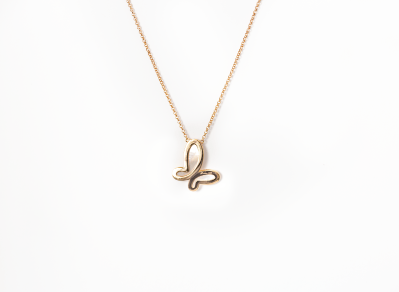 Green Malachite w/ 18k Gold & Cubic Zirconia Butterfly Necklace Jewelry