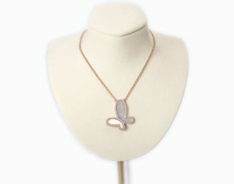 Silver Mother of Perl & Cubic Zirconia Butterfly Necklace Jewelry