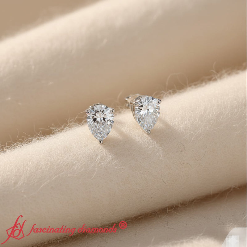 Three-Prong Pear Diamond Solitaire Stud Earrings (1.00ct - 10.00ct)