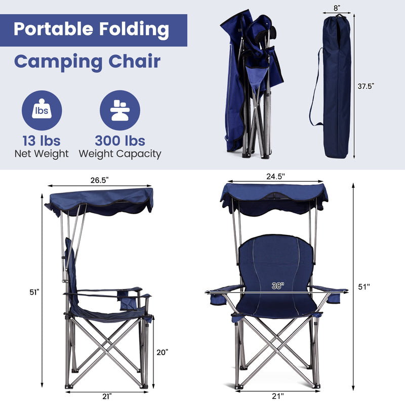 Portable Folding Beach Canopy Chair with Cup Holders