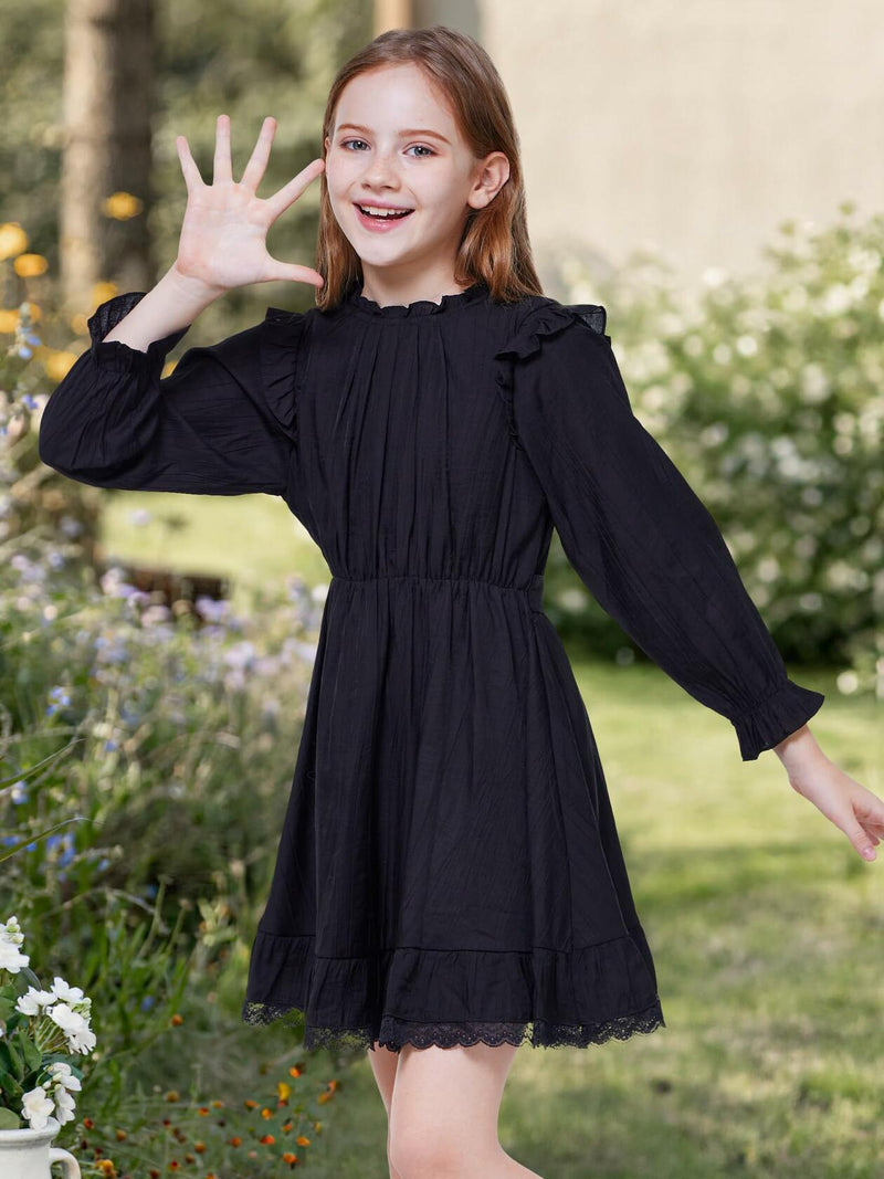 WULFUL Girls Long Sleeve A-line Belted Dress Navy Size 11-12