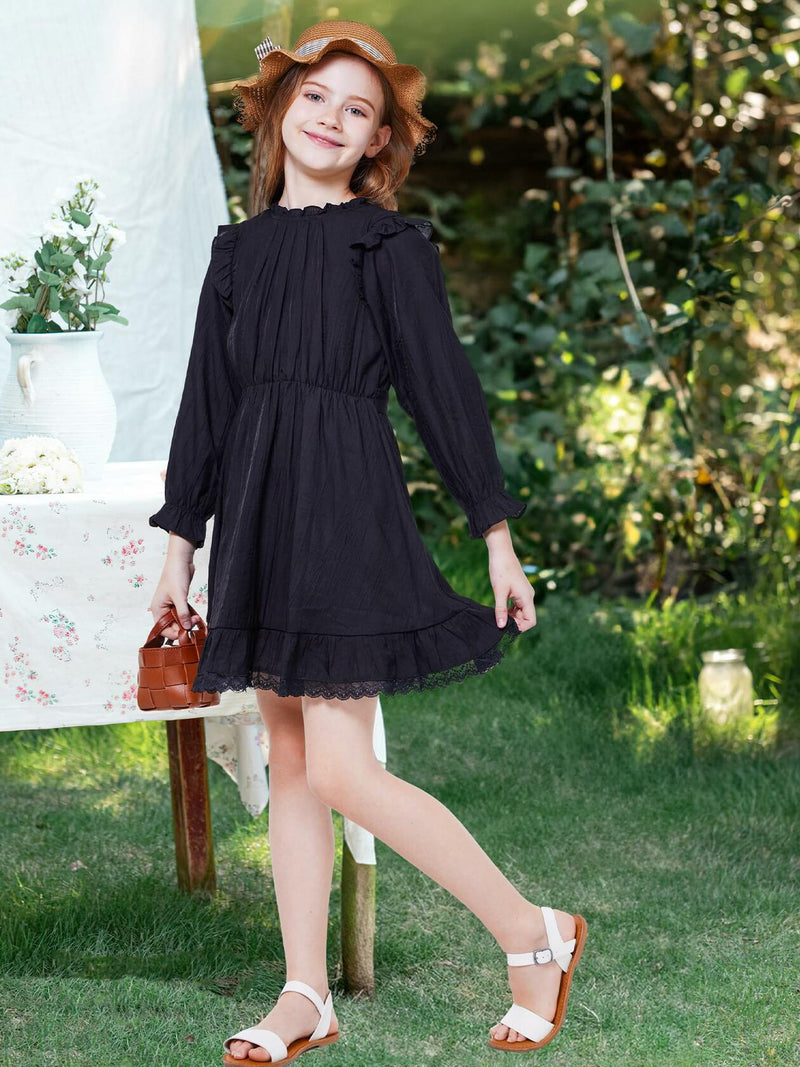 WULFUL Girls Long Sleeve A-line Belted Dress Navy Size 11-12