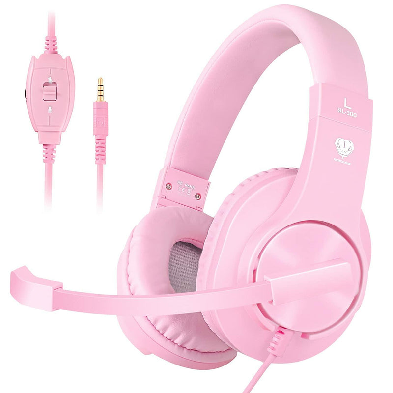 Gaming Headset Wired Mic Pink for PS5 PS4 Xbox PC Nintendo Switch