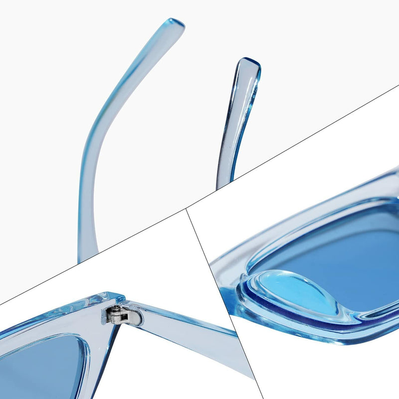 VANLINKER Skinny Cat Eye Sunglasses Women Clear Blue Frame