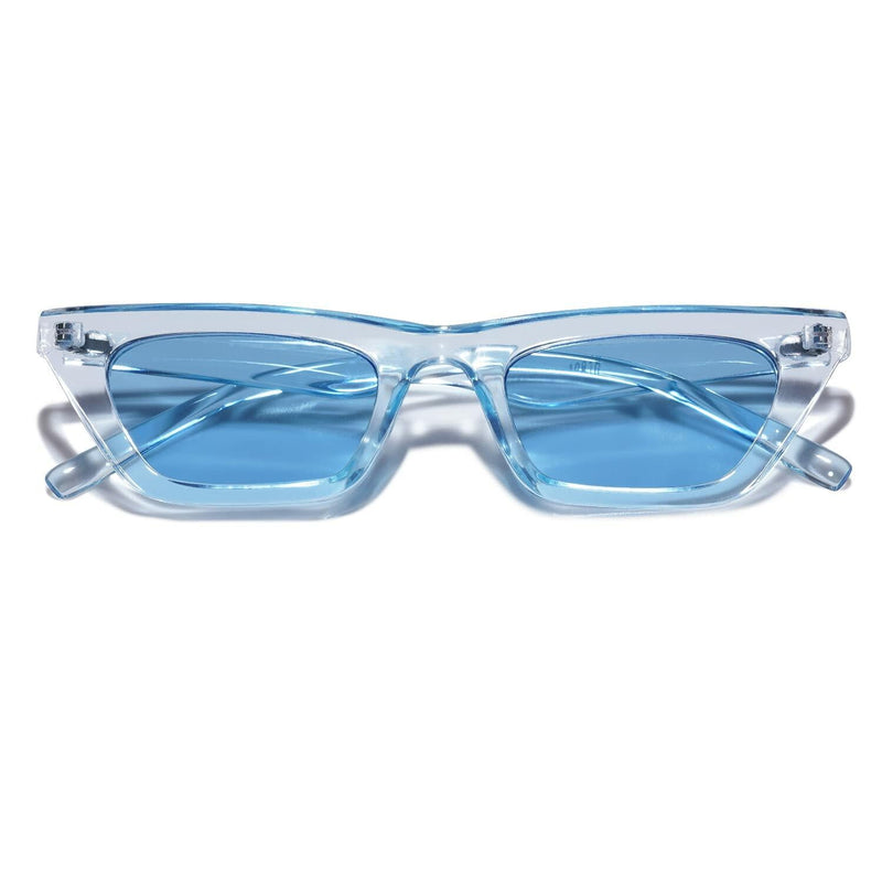 VANLINKER Skinny Cat Eye Sunglasses Women Clear Blue Frame
