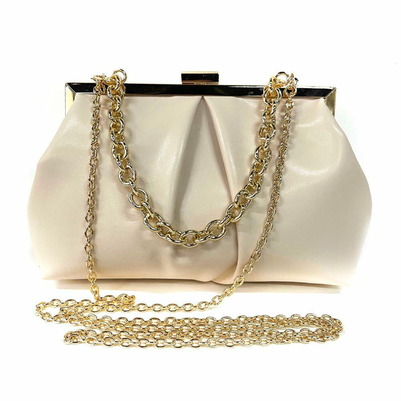 JRNDNIUO PU Leather Beige Clutch Purse Evening Bag for Women