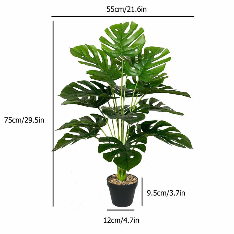 Rozwkeo Artificial Monstera Palm Plant 75cm Green Faux Potted Decor