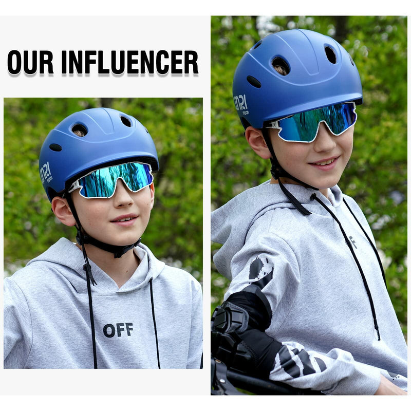 DUCO Kids Sunglasses Youth Baseball UV400 TR90 Frame Sports Shades White Black