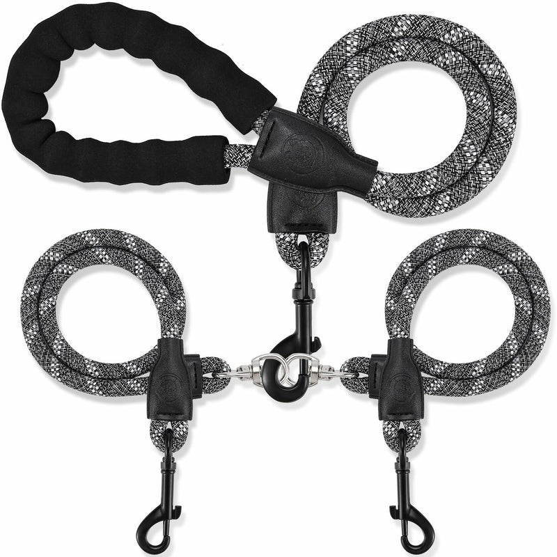 Mengbei Tribe Double Dog Leash Detachable 360° Swivel Reflective Grey Size L