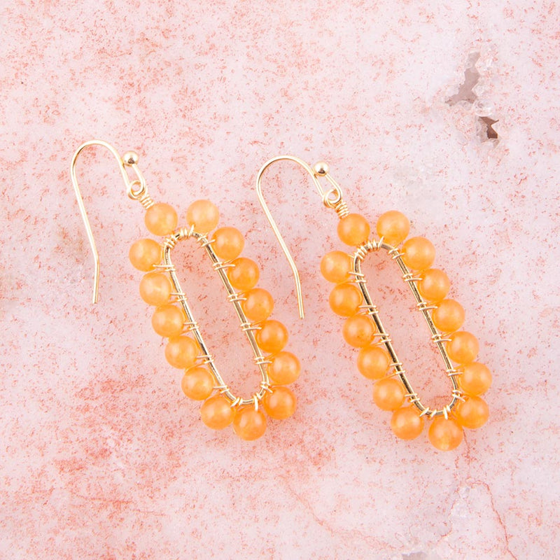 Orange Apricot Jade Endless Golden Loop Earrings