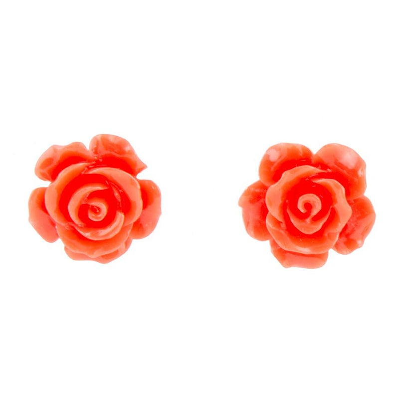 Orange Coral Rose Post Stud Earrings