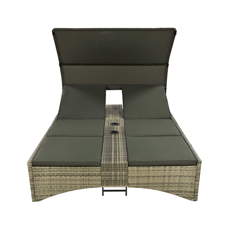 Alora Outdoor Rattan Patio Daybed With Adjustable Backrest, Canopy Roof, Storage Box And Cup Holders (SAK54220)