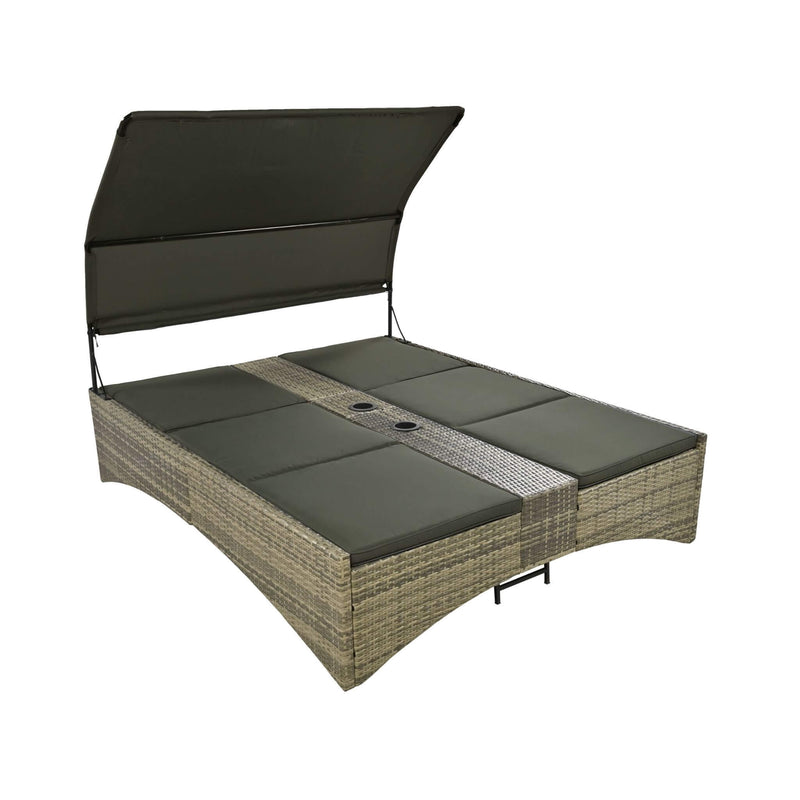 Alora Outdoor Rattan Patio Daybed With Adjustable Backrest, Canopy Roof, Storage Box And Cup Holders (SAK54220)
