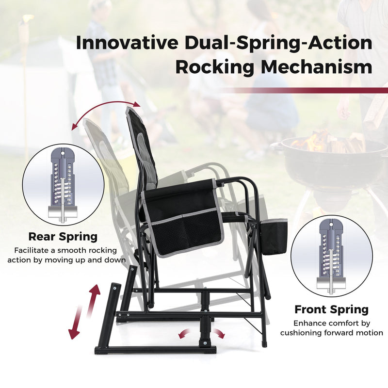 Outdoor Rocker Camping Chair with Dual Springs and Padded Back