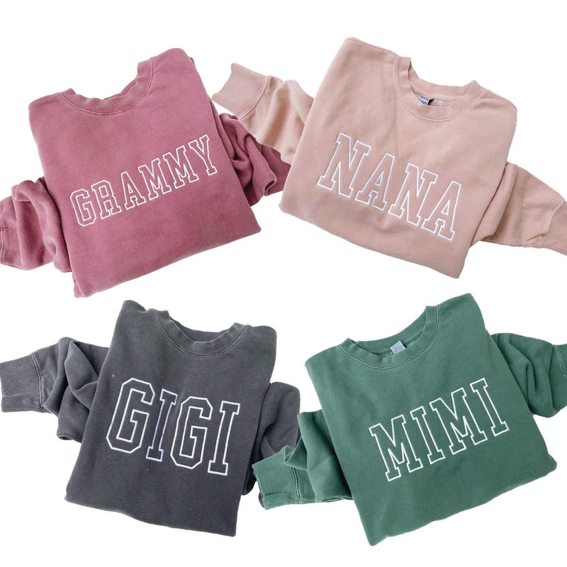Embroidered PIGMENT Crewneck - OUTLINE NAME - ENTER YOUR CUSTOM NAME! (White Thread)