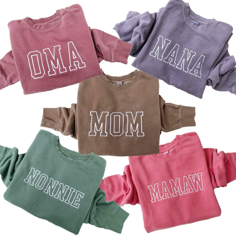 Embroidered PIGMENT Crewneck - OUTLINE NAME - ENTER YOUR CUSTOM NAME! (White Thread)