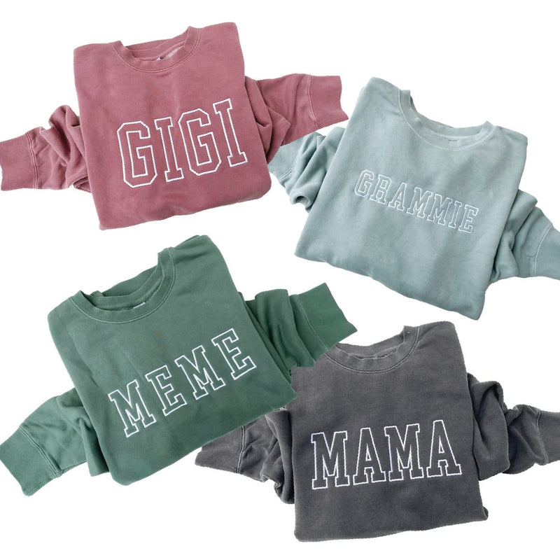 Embroidered PIGMENT Crewneck - OUTLINE NAME - ENTER YOUR CUSTOM NAME! (White Thread)