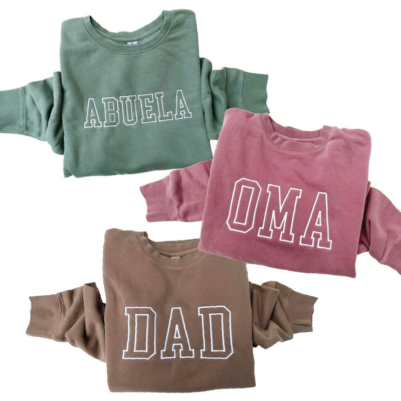 Embroidered PIGMENT Crewneck - OUTLINE NAME - ENTER YOUR CUSTOM NAME! (White Thread)