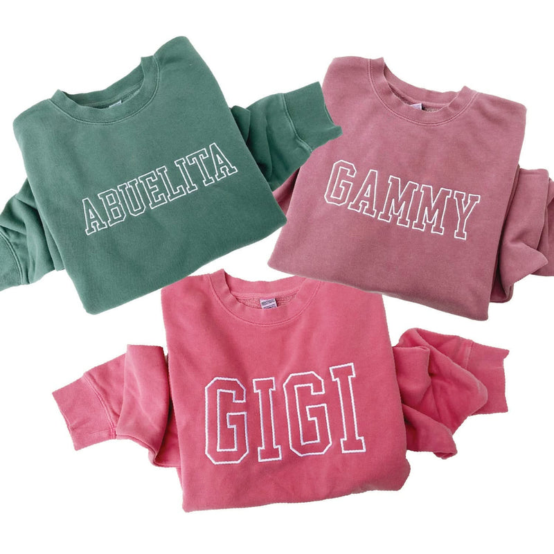 Embroidered PIGMENT Crewneck - OUTLINE NAME - ENTER YOUR CUSTOM NAME! (White Thread)