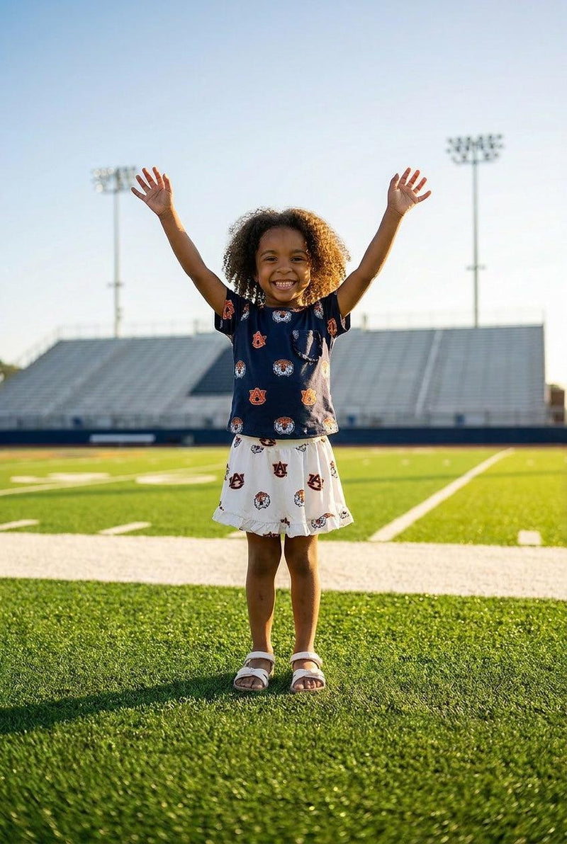 Auburn Blue Aubie Ruffle Pocket Tee
