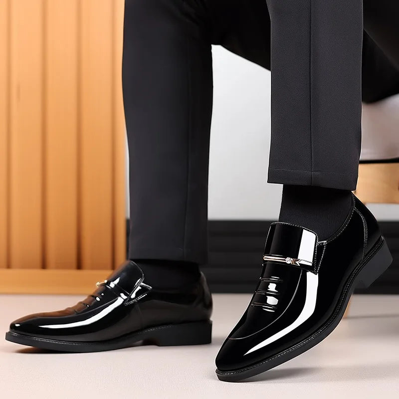 Patent Leather Shoes for Men Business Shoes Casual Point Toe Slip on Loafers for Men Luxury Party Wedding Plus Size Shoes