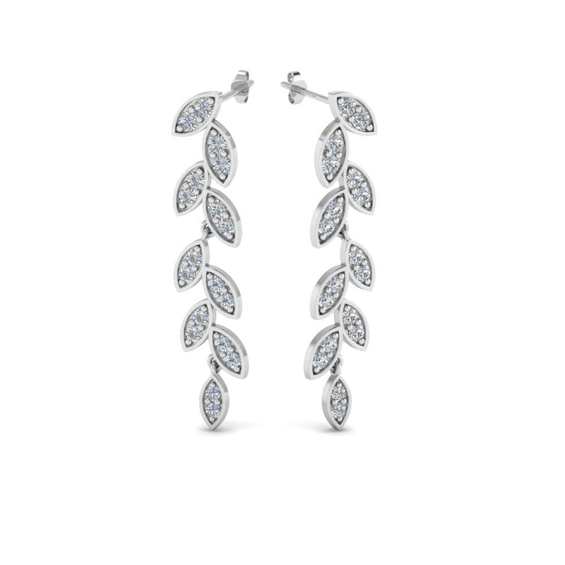 Pave Diamond Leaf Drop Earring