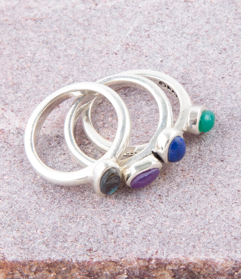 Peacock Colorful Multi-Stone and Sterling Silver Ring Set