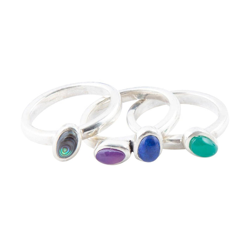 Peacock Colorful Multi-Stone and Sterling Silver Ring Set