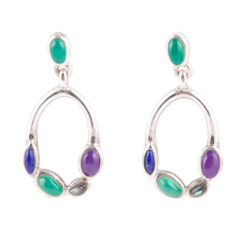 Peacock Multi-Stone Sterling Silver Earrings