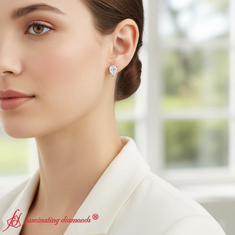 Three-Prong Pear Diamond Solitaire Stud Earrings (1.00ct - 10.00ct)
