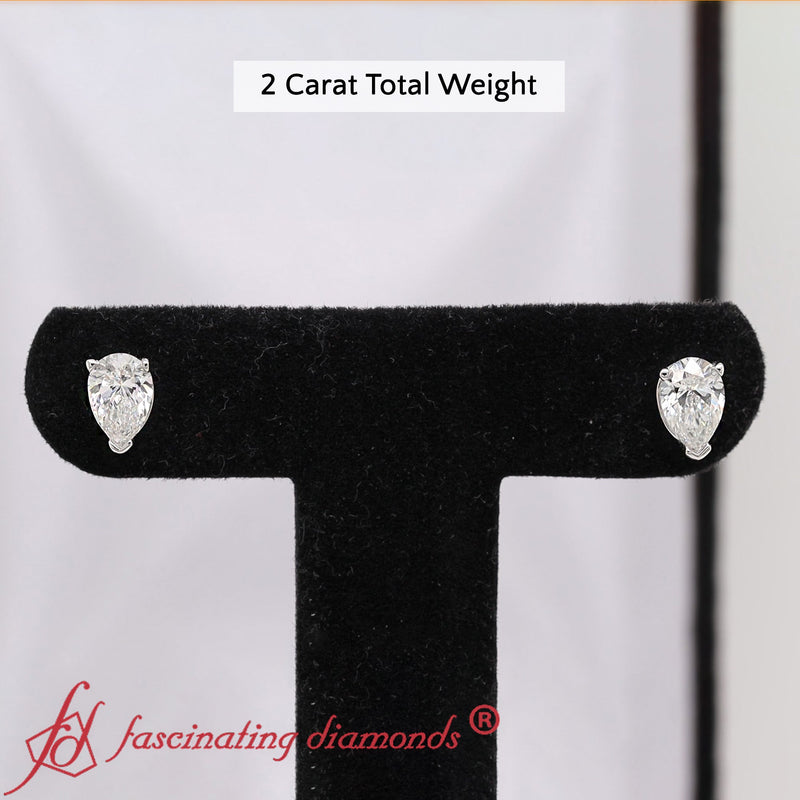 Three-Prong Pear Diamond Solitaire Stud Earrings (1.00ct - 10.00ct)