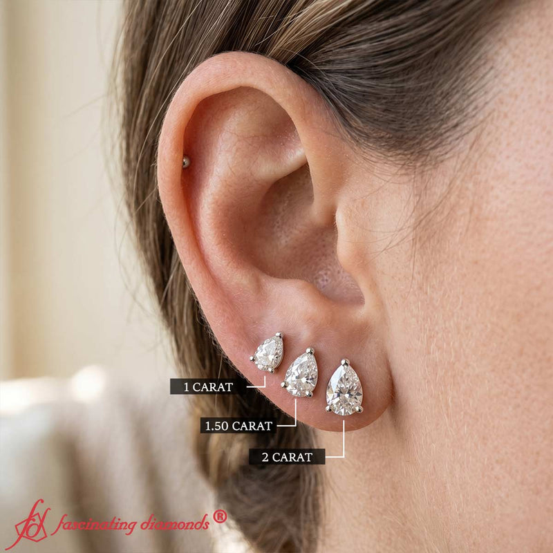 Three-Prong Pear Diamond Solitaire Stud Earrings (1.00ct - 10.00ct)
