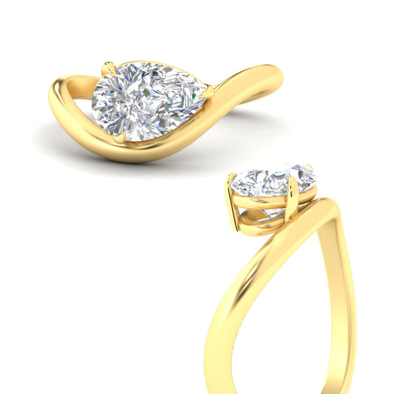 Curve Wave Pear Shaped Solitaire Diamond Ring