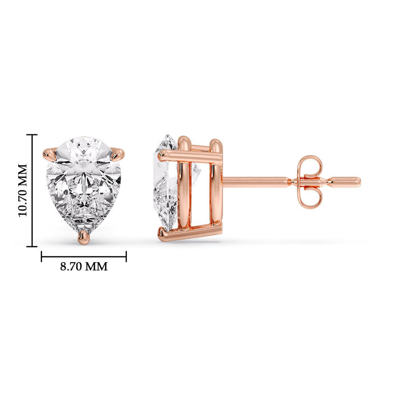 Three-Prong Pear Diamond Solitaire Stud Earrings (1.00ct - 10.00ct)