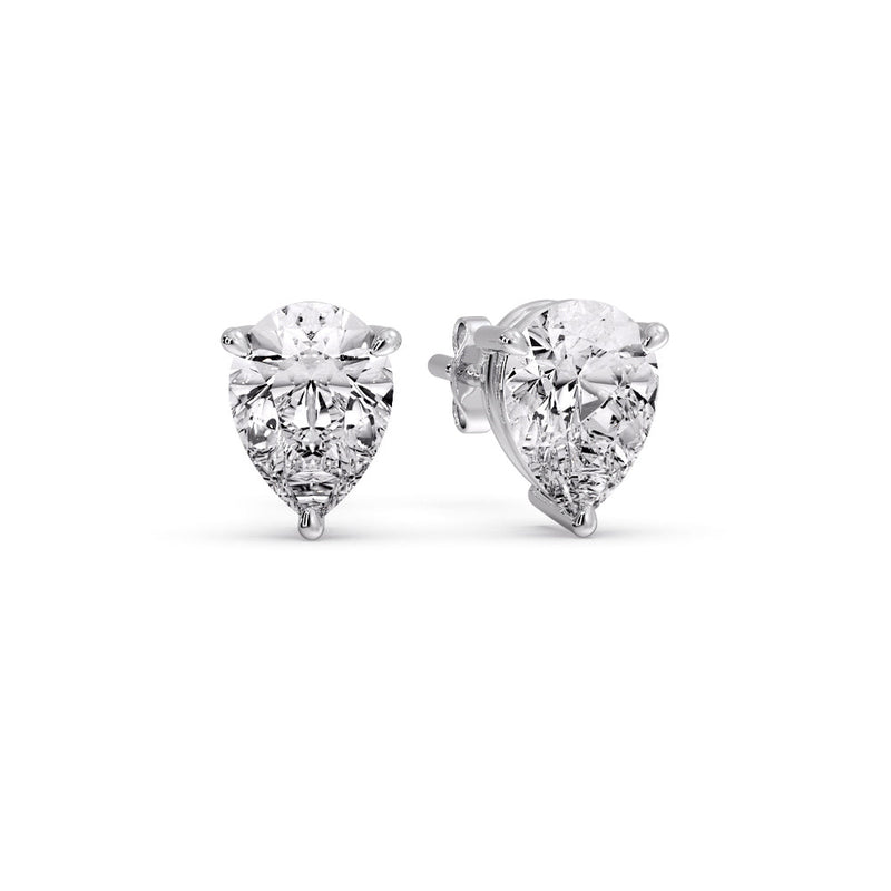 Three-Prong Pear Diamond Solitaire Stud Earrings (1.00ct - 10.00ct)