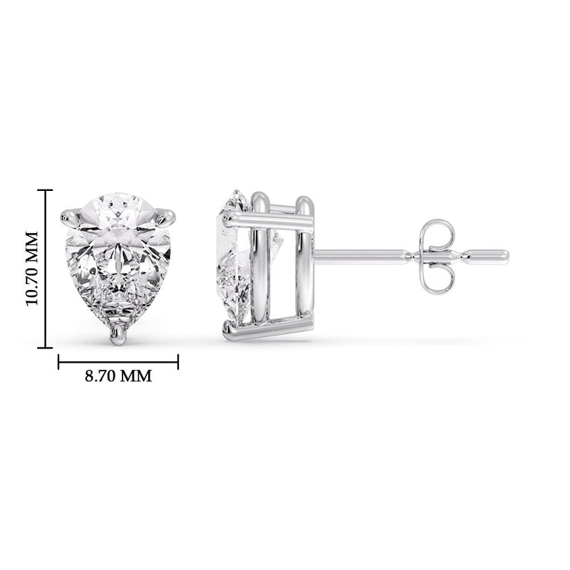 Three-Prong Pear Diamond Solitaire Stud Earrings (1.00ct - 10.00ct)