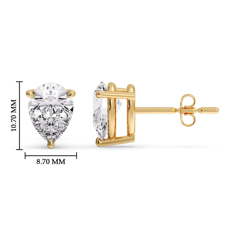 Three-Prong Pear Diamond Solitaire Stud Earrings (1.00ct - 10.00ct)