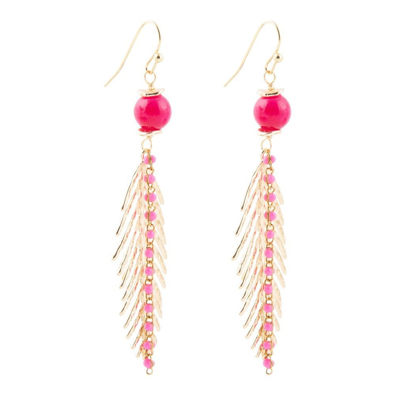 Peony Fuchsia Pink Jade Feather Drop Earrings